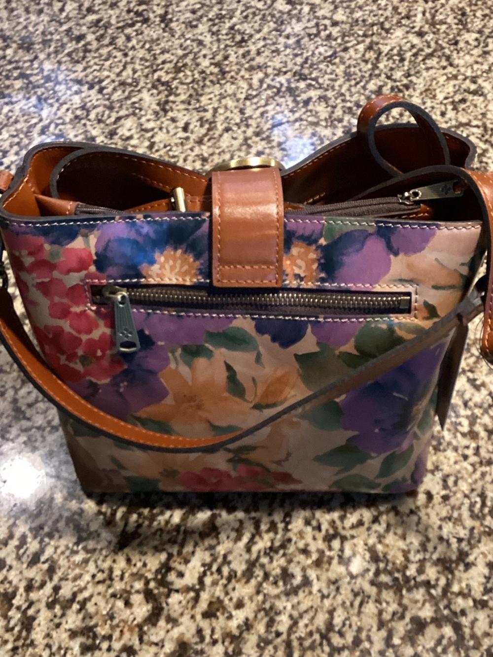 Patricia Nash Floral Leather Crossbody in Brown and Multi - Picture 2 of 5